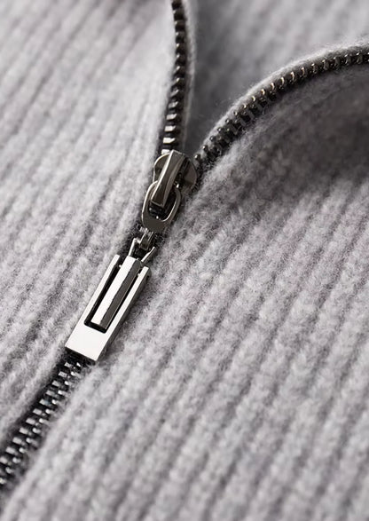The Rocco Ribbed Full-Zip Cardigan - Light Grey
