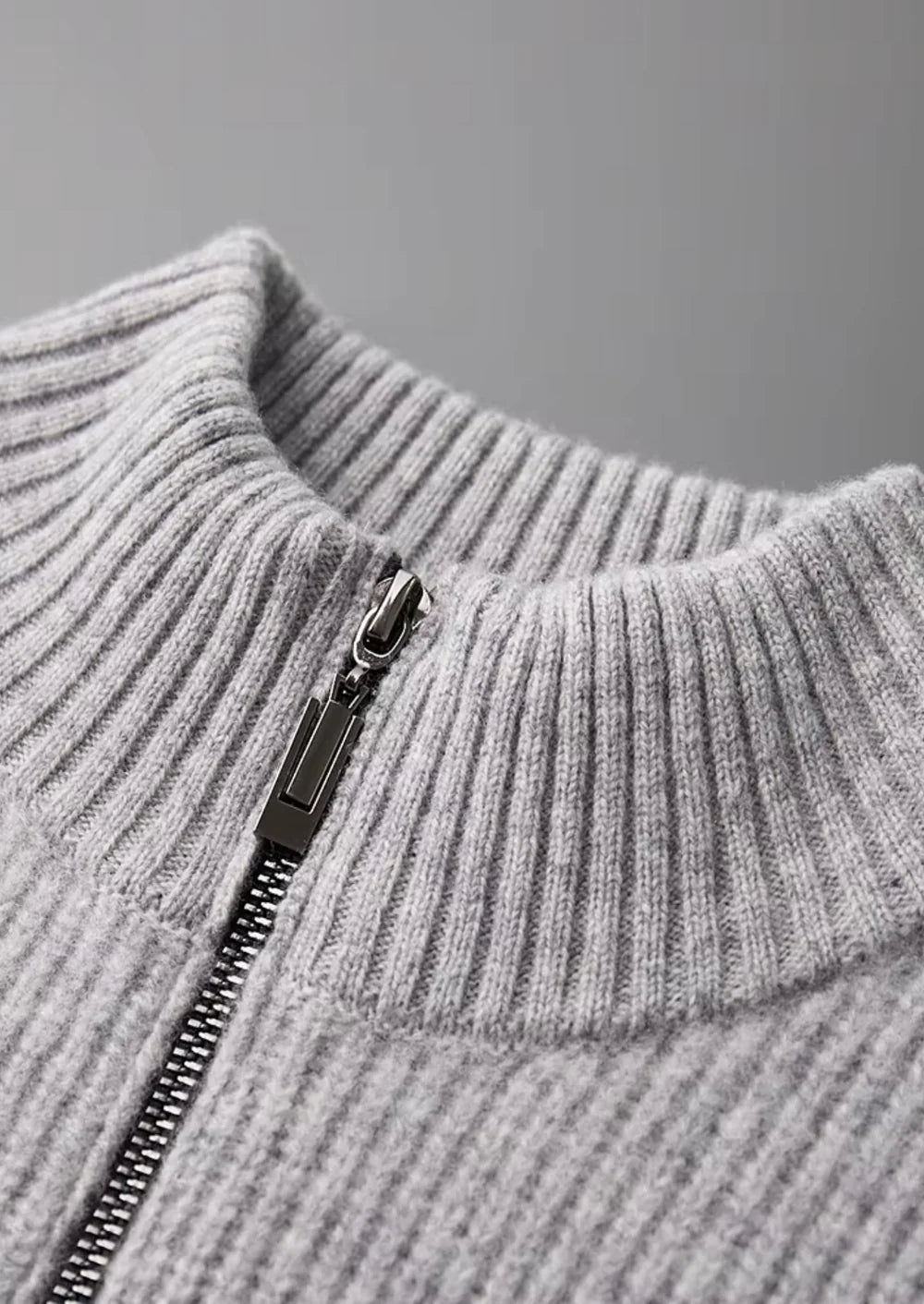 The Rocco Ribbed Full-Zip Cardigan - Light Grey