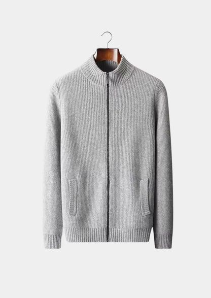 The Rocco Ribbed Full-Zip Cardigan - Light Grey