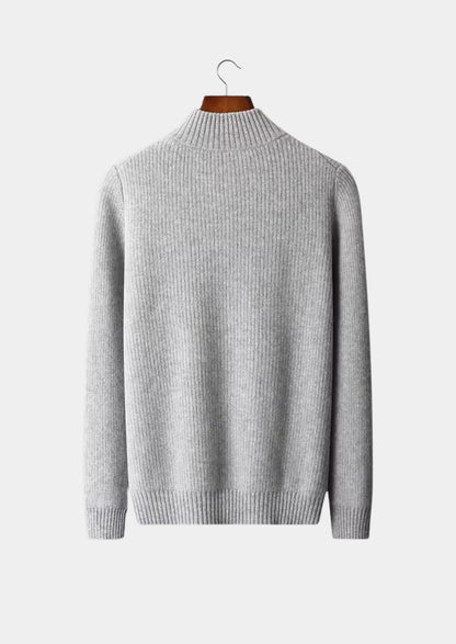 The Rocco Ribbed Full-Zip Cardigan - Light Grey