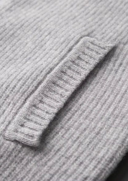 The Rocco Ribbed Full-Zip Cardigan - Light Grey